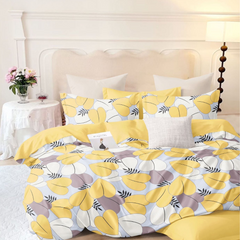 Floral Queen Size Polyester Bed Sheet with 2 Pillow Covers | Wrinkle-Resistant Fitted Bedding Set | Yellow