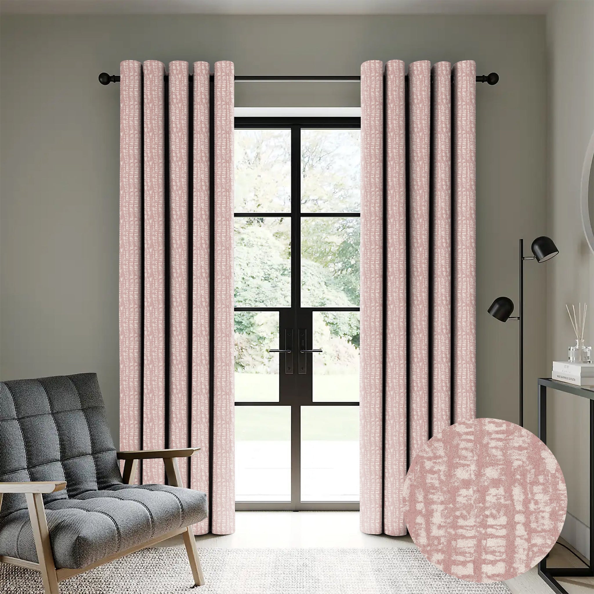 Casableu Slubby Polyester Eyelets (Steel) Blackout Curtains with Tie Back, Bedroom Living Room