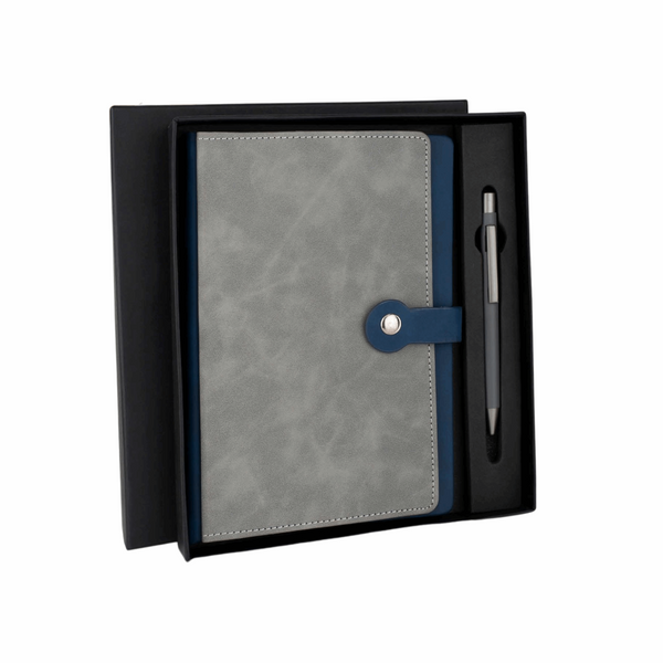 Bliss Corporate Gift Set with A5 Journal Notebook & Premium Metal Pen | 2 in 1 Gift Set with Personalized diary for Executives, Travelers & Special Occasions (Grey , 192 Pages)