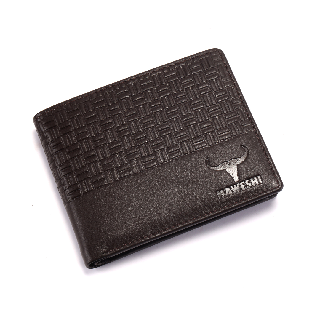 Leather Bifold Wallet for Men with Woven Design | RFID Blocking Wallet with Coin Pocket