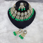 Elegant Kundan Pearl Necklace Set, Mint Drops and Matching Tikka, Traditional Indian Wedding Jewelry (Set of 2)