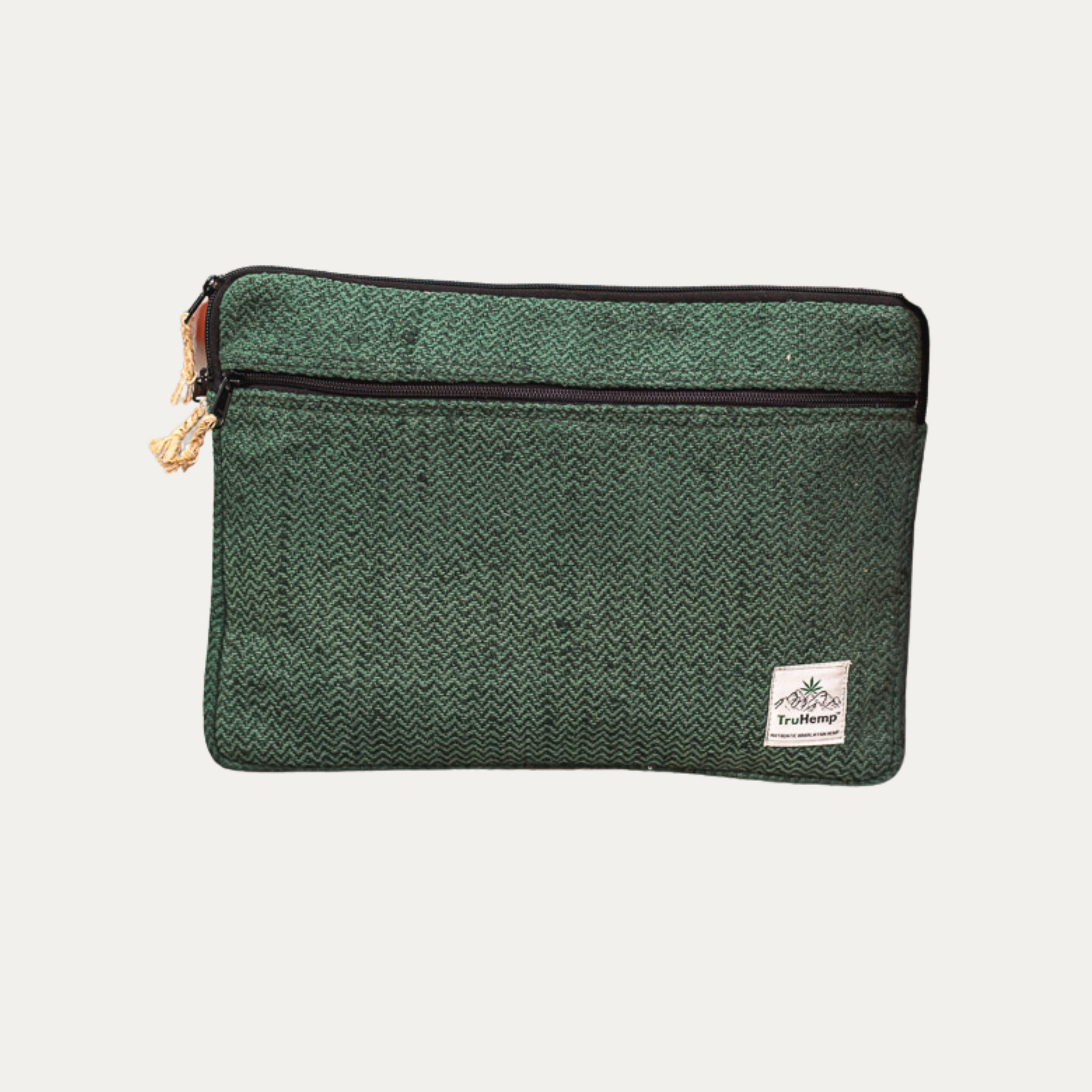 Linear Hemp Laptop Sleeve with Cotton Lining & Premium Zipper Closure | Eco-Friendly Computer Case with Dual Compartments