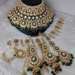 Luxurious Kundan Bridal Jewelry Set, Green Emerald Accents, Traditional Indian Wedding Jewelry (Set of 2)