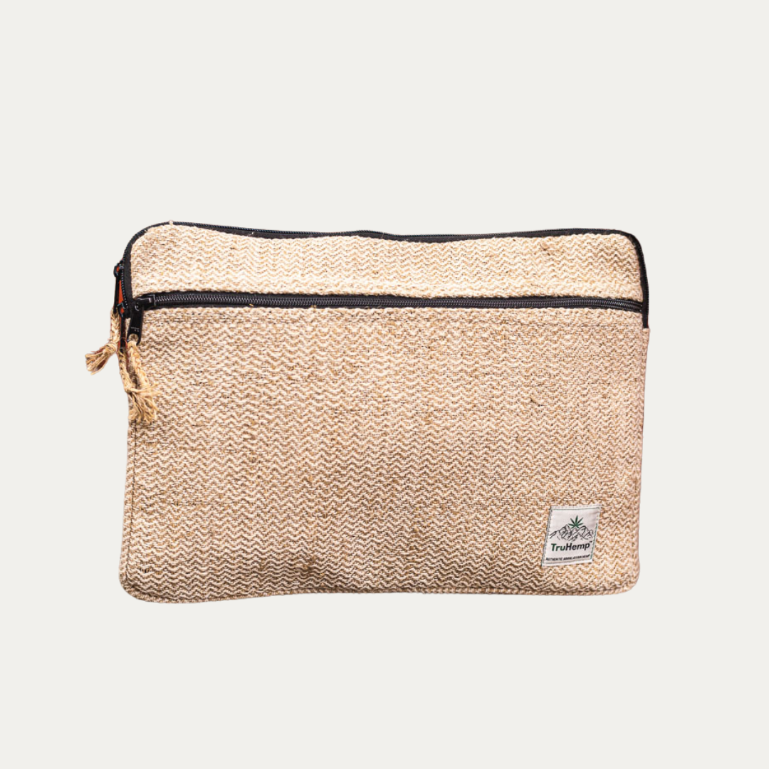 Linear Hemp Laptop Sleeve with Cotton Lining & Premium Zipper Closure | Eco-Friendly Computer Case with Dual Compartments