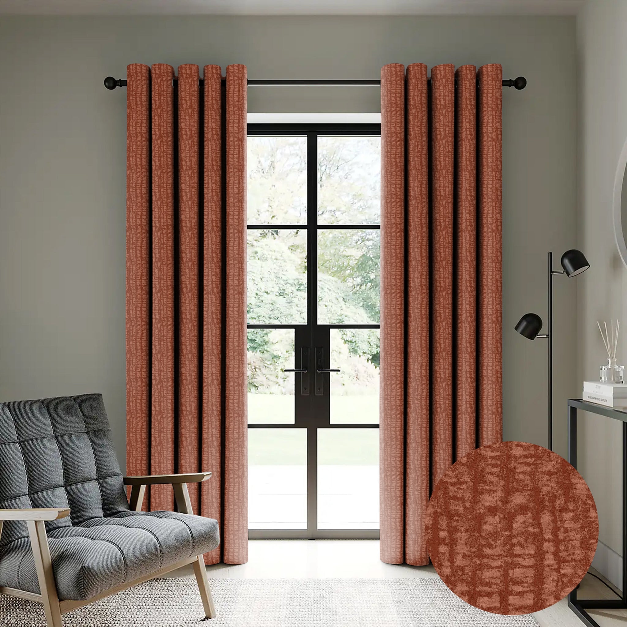 Casableu Valencia Polyester Eyelets (Steel) Blackout Curtains with Tie Back, Bedroom Living Room