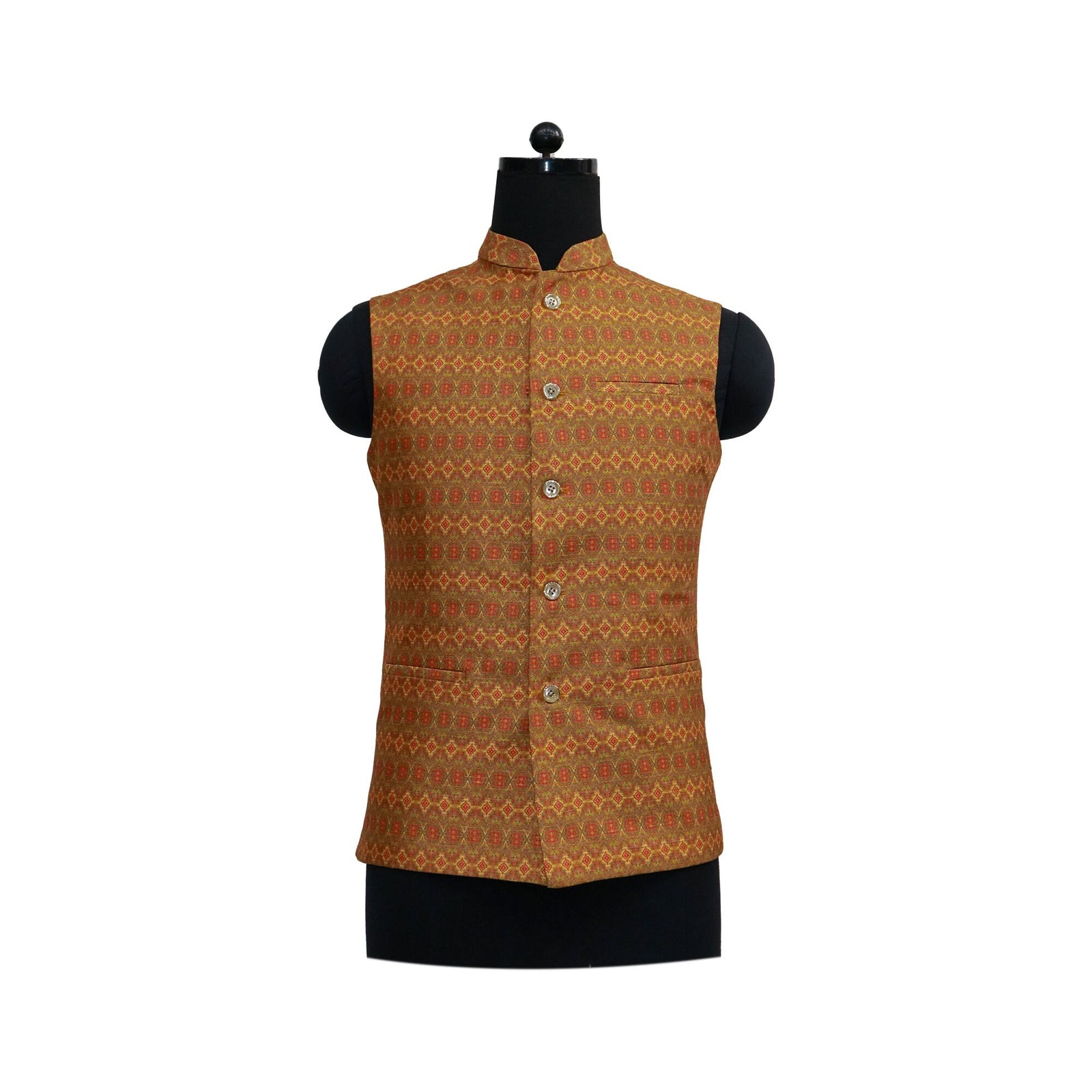 Handmade vintage floral Nehru jacket in gold, perfect for ethnic parties, weddings, or festive occasions. A stylish gift for him.