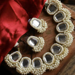 Regal Pearl and Crystal Necklace - Handcrafted Ethnic Bridal Jewelry, Traditional Indian Wedding Jewelry (Set of 2)