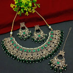 Exquisite Green Tone and Gold Kundan Jewelry Set, Pearl Accents, Traditional Indian Wedding Jewelry (Set of 2)