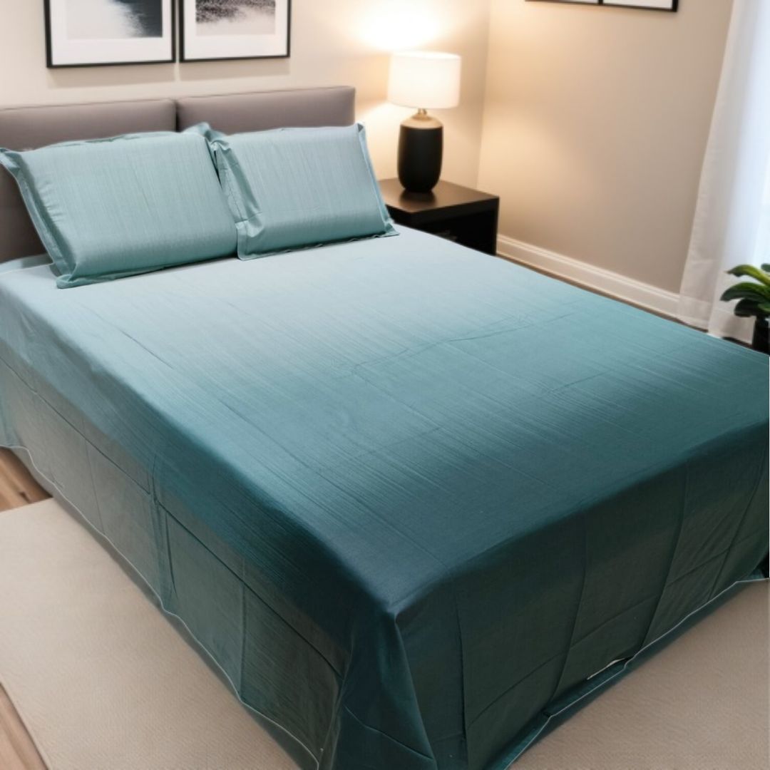 Ombre Satin Finish Designed, 300 TC 100% Cotton Flat King Size Bedsheet (108 x 108inches) (275 x 275cm) with 2 Large Pillow Covers, Blue