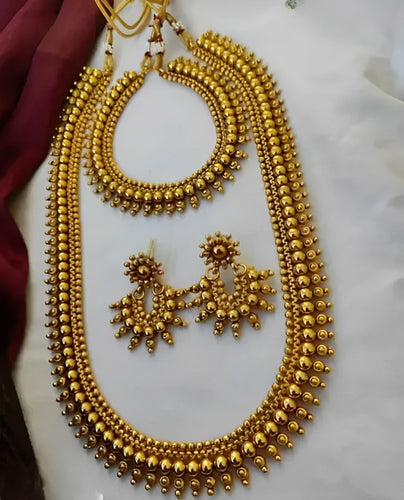 Traditional Gold-Plated Kolhapuri Saaj Necklace Set, Matching Earrings, Traditional Indian Wedding Jewelry (Set of 2)