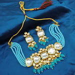 Kundan Turoquise Beaded Necklace Set - Traditional Multi-Strand Jewelry, Turquoise Beads and Mirror Work, Traditional Indian Wedding Jewelry (Set of 2)