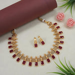 Elegant Maroon and Gold Mesh Necklace Set, Matching Earrings, Traditional Indian Wedding Jewelry (Set of 2)