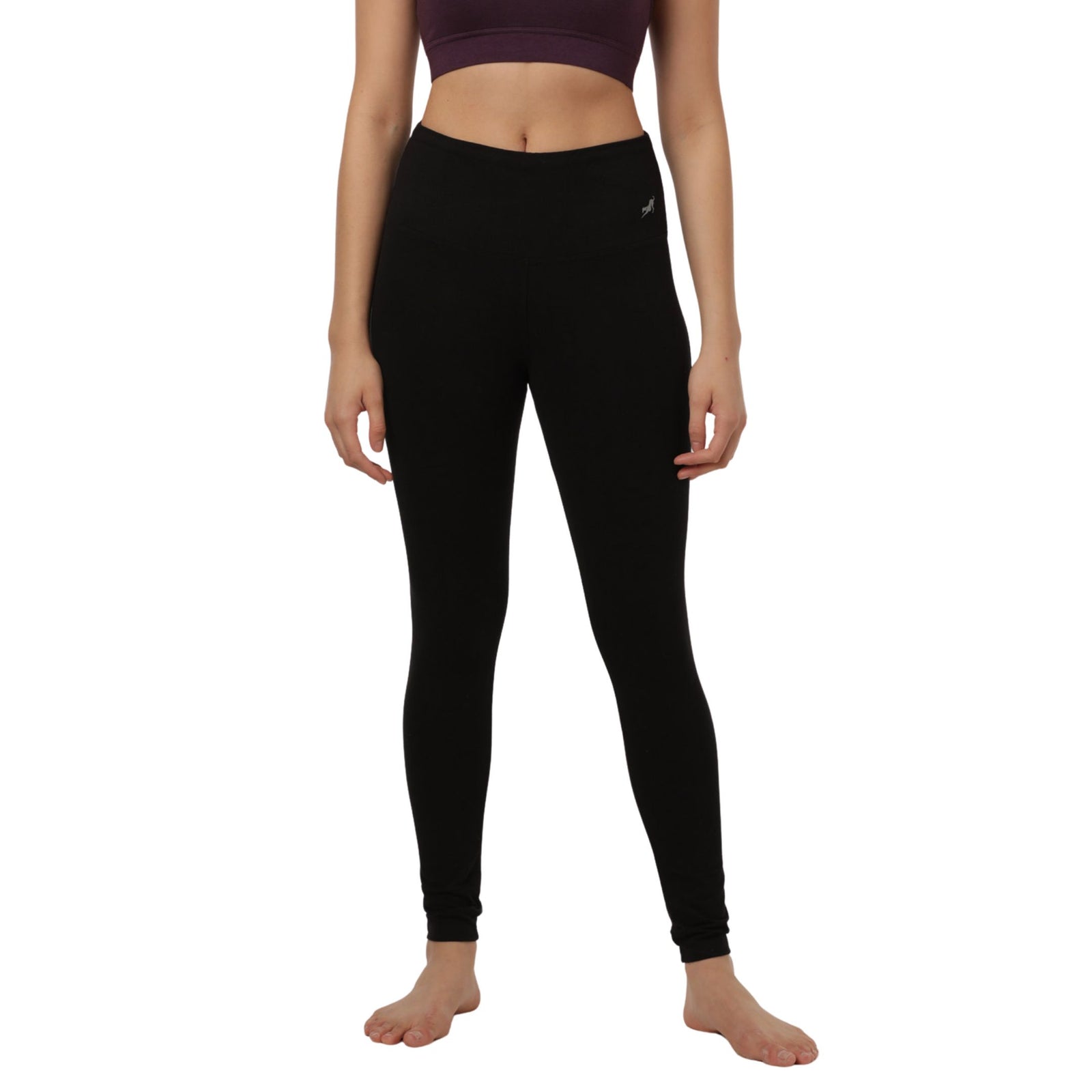 High-Waist  Ankle Length Yoga Leggings with Broad waistband | Slim fit Leggings with Organic Cotton & LYCRA Blend | Black