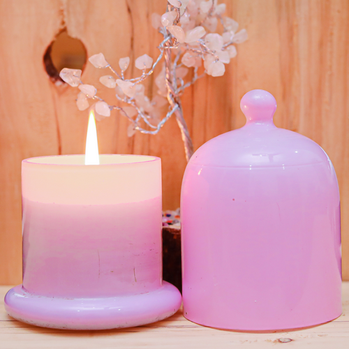 Rose Quartz Coconut Soy Wax Candle with Elegant Glass Holder | Pink Candle with Natural Essential Oils & Relaxing Scent