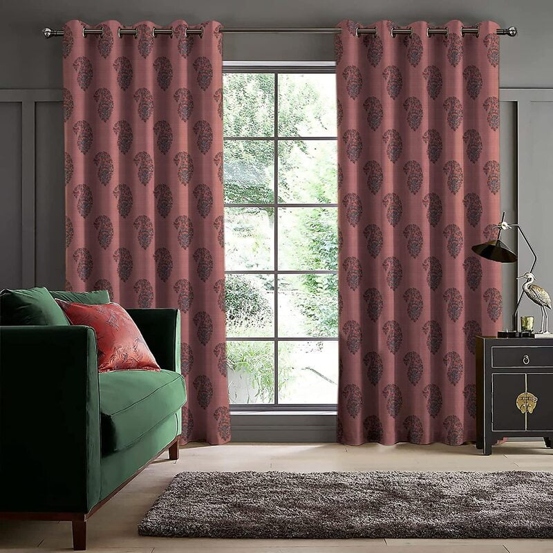 Casableu Calyx Polyester Eyelets (Steel) Blackout Curtains with Tie Back, Bedroom Living Room