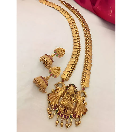 Elegant Gold Jewelry Necklace and Earrings, Pearls and Gemstones, Traditional Indian Wedding Jewelry (Set of 2)