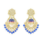 Royal Blue and Gold-Plated Kundan Chandbali Earrings – Traditional Indian Jhumka Earrings, Pearls, Traditional Indian Wedding Jewelry (Set of 1)