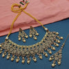 Antique Gold Kundan Choker Set, Pearl Drops and Maang Tikka, Traditional Indian Wedding Jewelry (Set of 2)