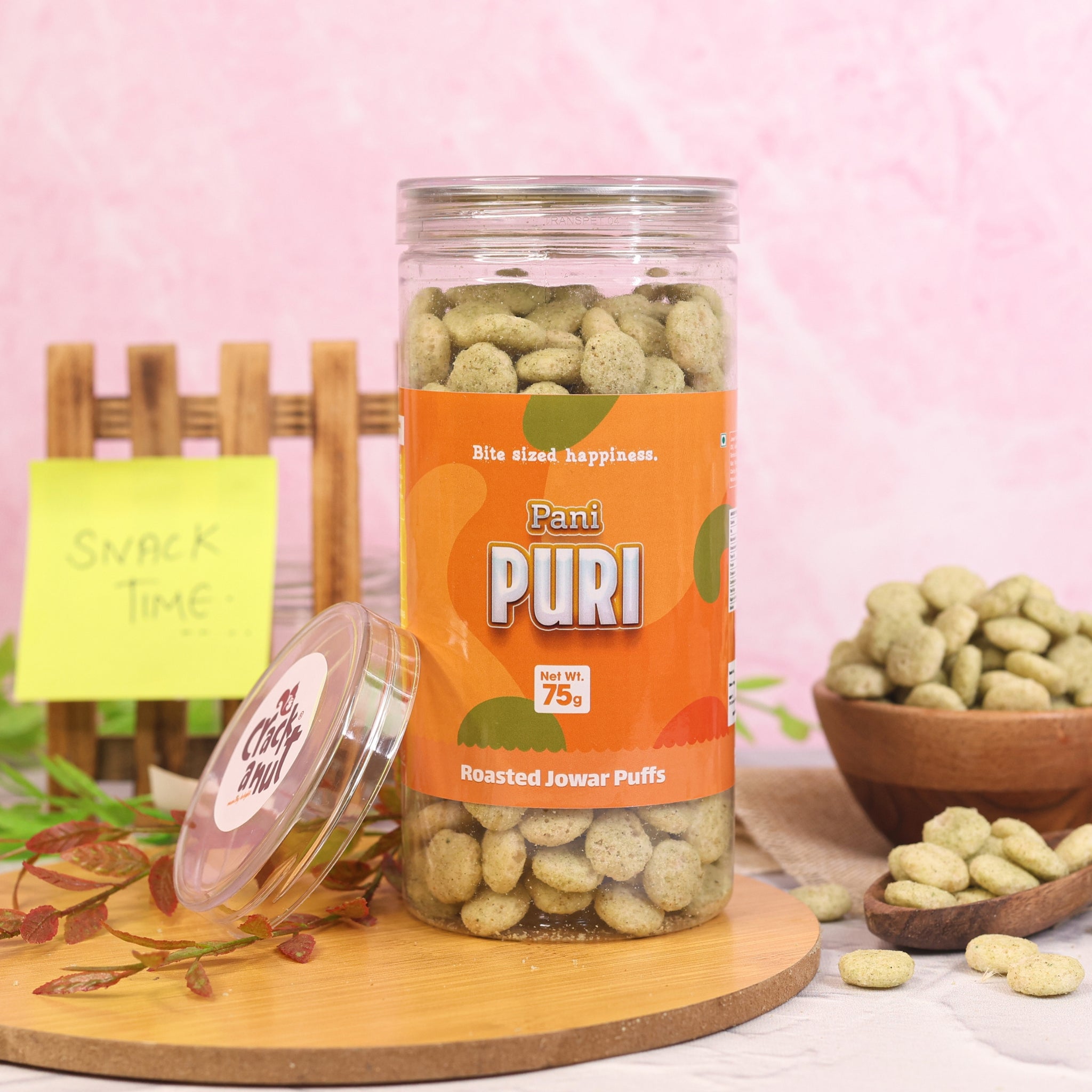 Crack A Nut's Pani Puri Jowar Puffs, Healthy Snacks, Source of Protein & Low Sugar, Baked Wholesome Jowar Crisps, Perfect for Cravings & Guilt-Free Snacking, 100g