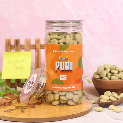 Crack A Nut's Pani Puri Jowar Puffs, Healthy Snacks, Source of Protein & Low Sugar, Baked Wholesome Jowar Crisps, Perfect for Cravings & Guilt-Free Snacking, 100g