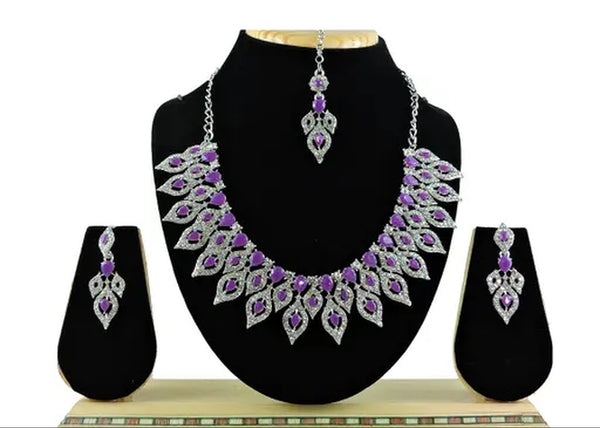 Elegant Purple Gemstone Jewelry Set, Traditional Indian Wedding Jewelry (Set of 2)