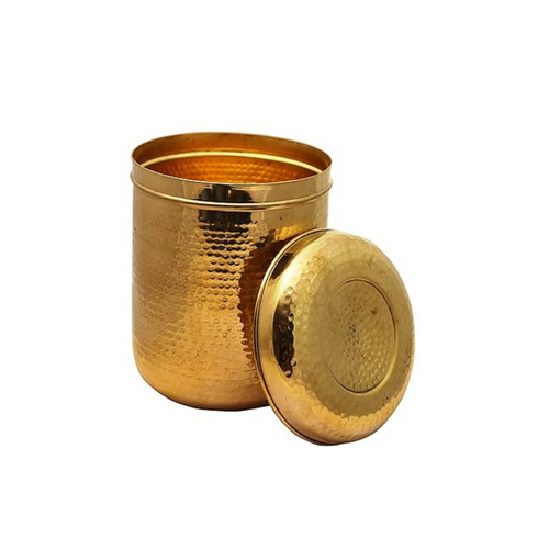 Pure Brass Storage Container for Kitchen | Handcrafted Brass Container with Airtight Lid | 300 ML