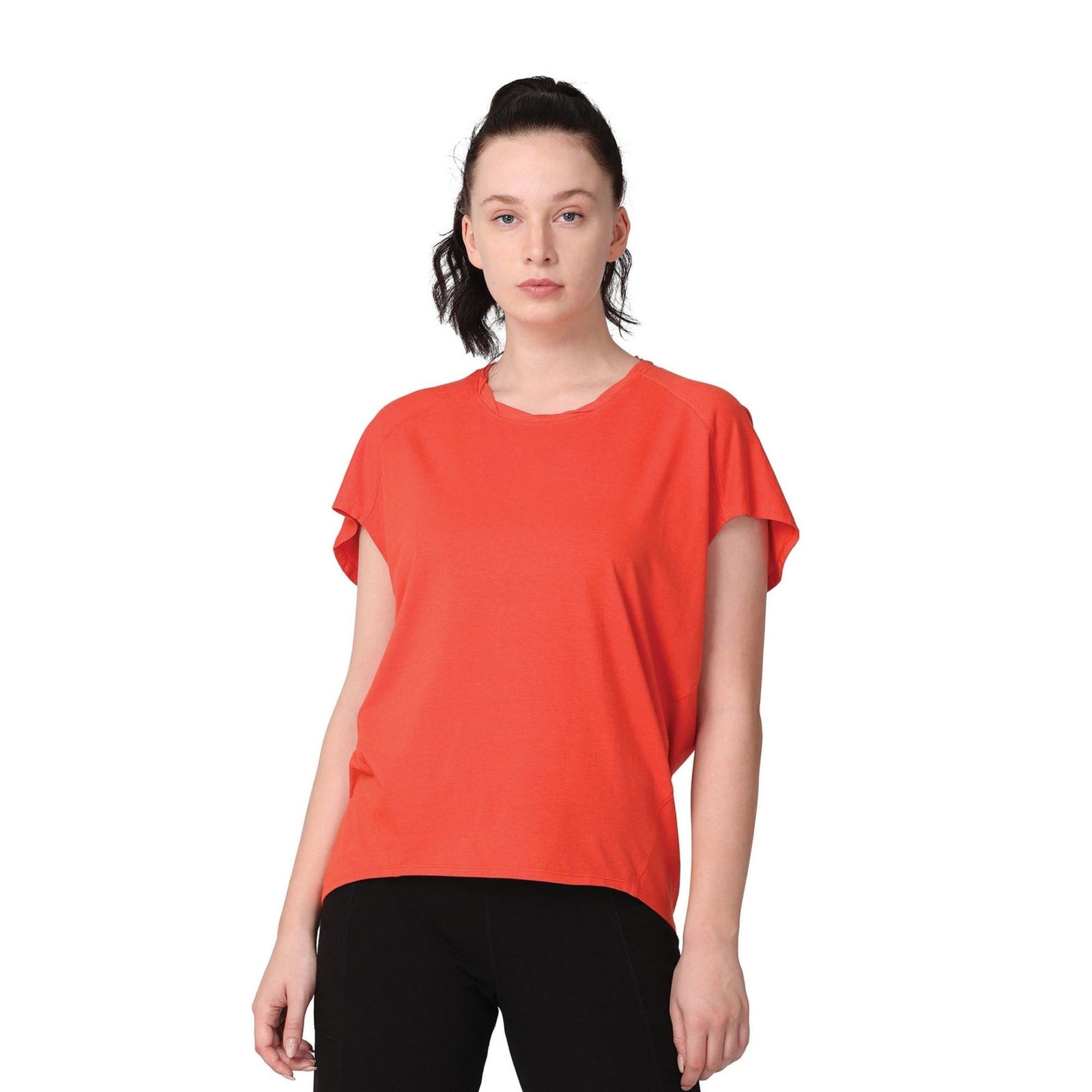 Yoga Top with Bat-Wing Sleeves & Twisted Neckline | Organic Cotton & Bamboo Blend Yoga Practice Tee with Relaxed Fit | Koi