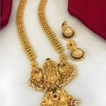 Exquisite  Gold Plated Goddess Pendant Necklace and Earring Set - Handcrafted Ethnic Jewelry, Traditional Indian Wedding Jewelry (Set of 2)