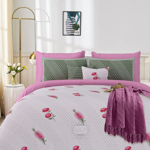 Snow White Pink Pillowcases with Floral Print, Coordinated Pillow Covers, Soft, Durable, and Elegant for Everyday Comfort (108