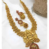 Antique Gold Lakshmi Temple Necklace Set - Traditional Kemp Ruby Long Haram, Designer Jhumkas, Traditional Indian Wedding Jewelry (Set of 2)