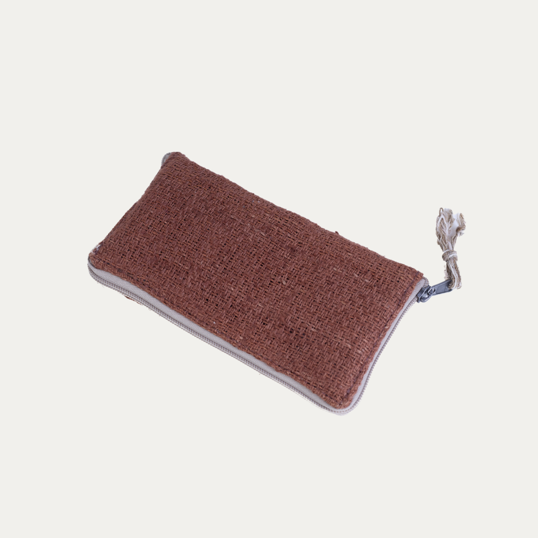 A brown Compact Light Weight Maya Hemp Clutch Wallet on a white background.