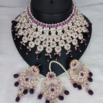 Luxurious Silver-Plated Bridal Jewelry Set, Purple Accents, Traditional Indian Wedding Jewelry (Set of 2)