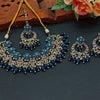 Elegant Blue and Gold Indian Jewelry Set - Necklace, Earrings, and Maang Tikka, , Traditional Indian Wedding Jewelry (Set of 2)