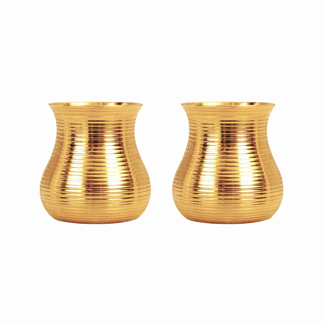 Brass Glass Tumbler Set - 250 ml | Handcrafted Golden Brass Glasses | Set of 2