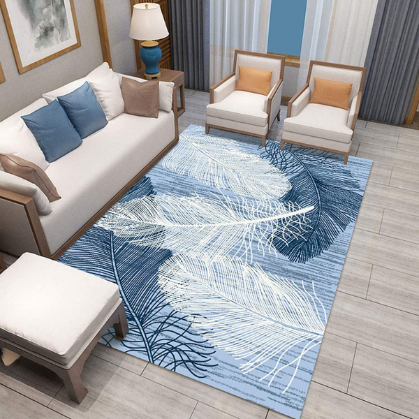 Washable Area Rug | Non-Slip Carpet for Living Room, Foldable Floor Cover, Indoor Floor Rug, Machine Washable Rug for Bedroom & Office, Feather Print Rug