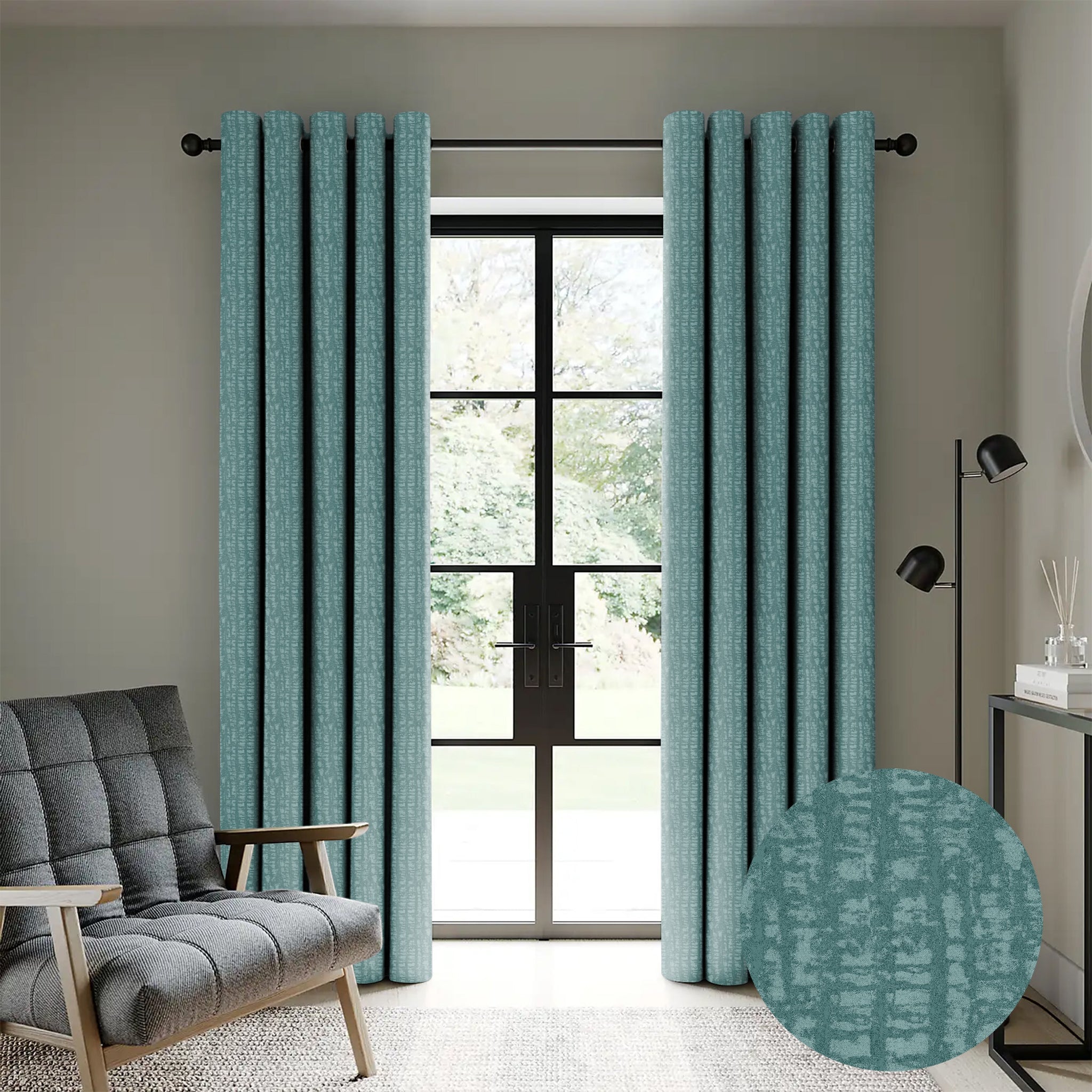 Casableu Valencia Polyester Eyelets (Steel) Blackout Curtains with Tie Back, Bedroom Living Room