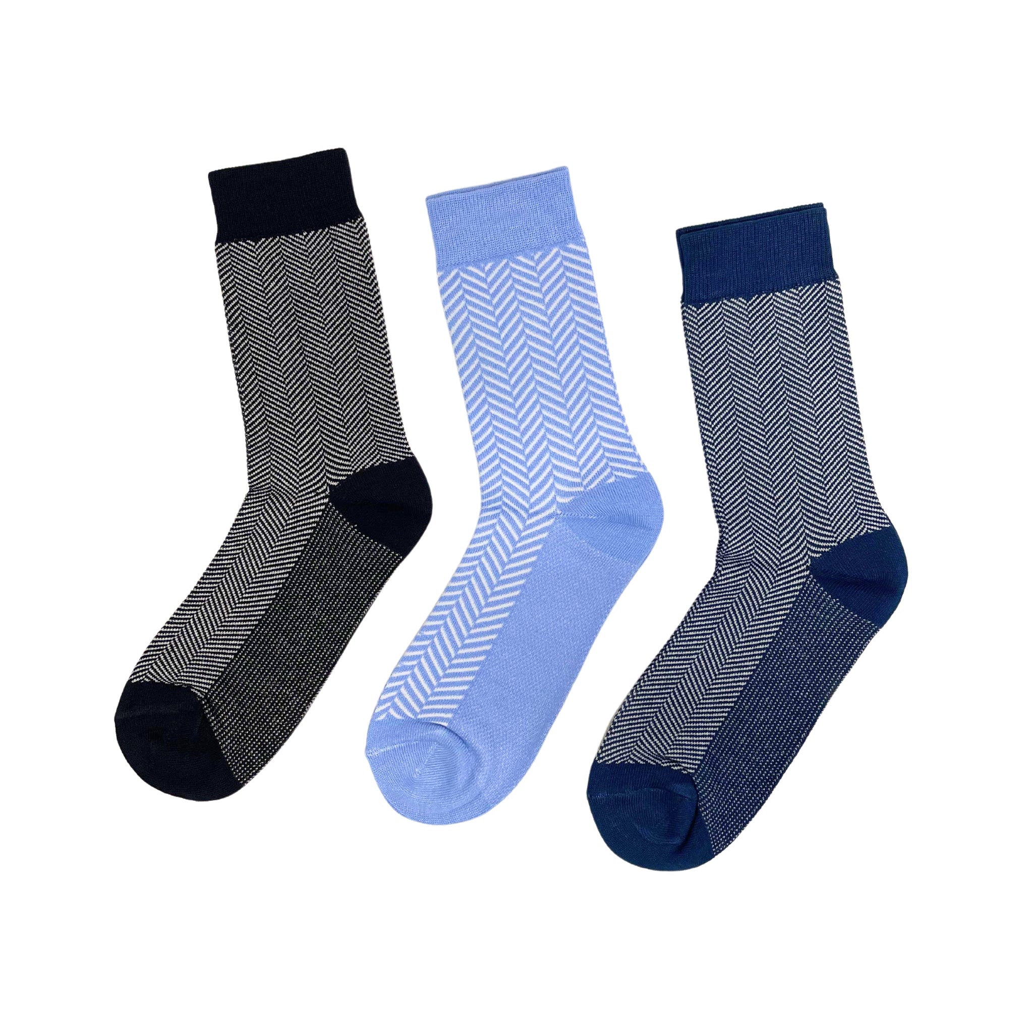 SuperGeneriX Bamboo Calf-Length Socks for Men, Pack of 3, Striped Black, Blue, and Sky Blue Socks, Odor-Free, Breathable, Antibacterial, Cushioned Base for Comfort, Luxuriously Soft and Durable