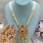 Elegant White Pearl and Gold Kundan Necklace Set, Ornate Pendant, Traditional Indian Wedding Jewelry (Set of 2)