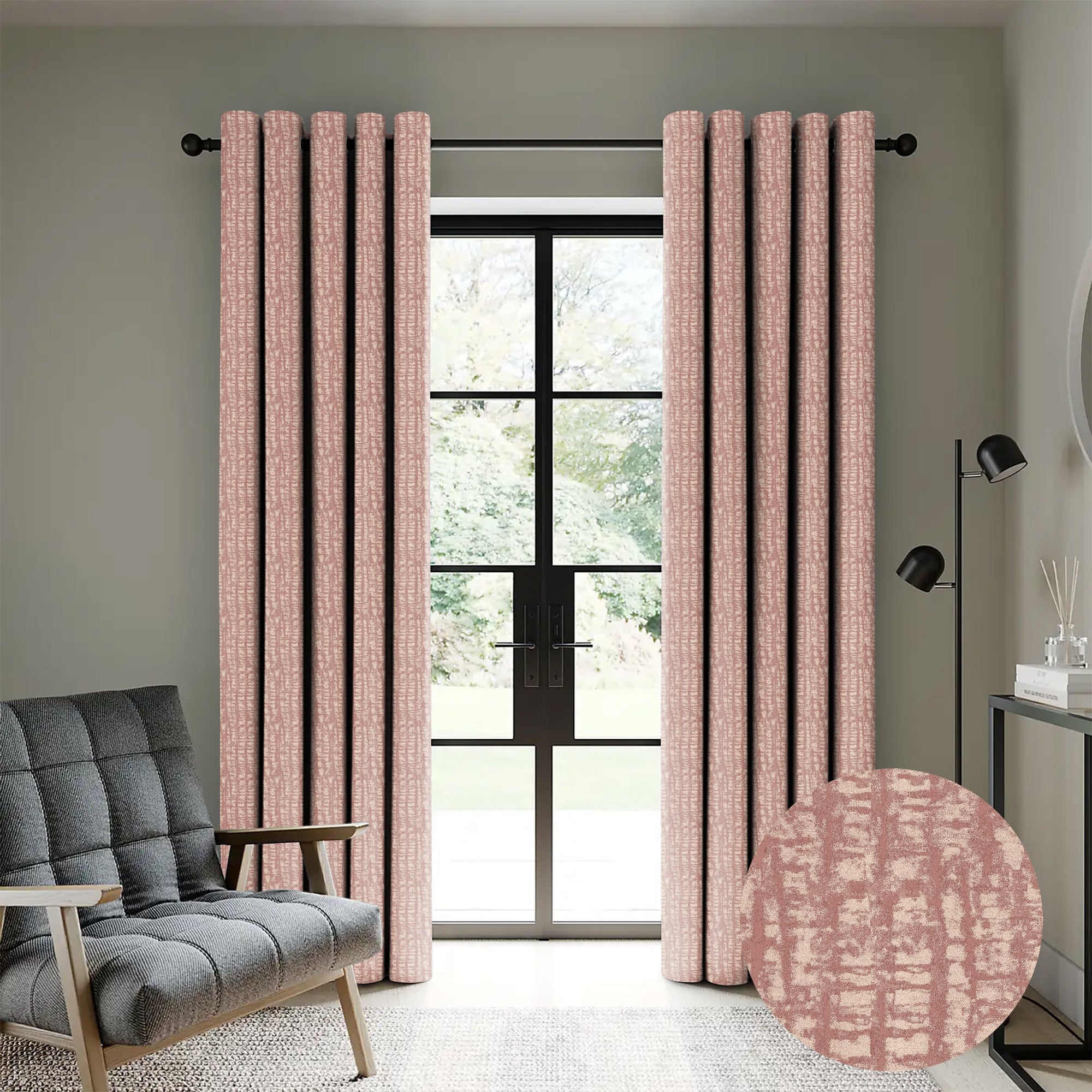 Casableu Slubby Polyester Eyelets (Steel) Blackout Curtains with Tie Back, Bedroom Living Room