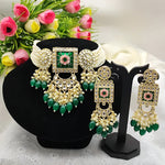 Regal Kundan Meena Necklace and Earrings Set, GreenBeads - Exquisite Indian Bridal Jewelry Collection, Traditional Indian Wedding Jewelry (Set of 2)