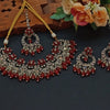 Elegant Red and Gold Indian Jewelry Set - Necklace, Earrings, and Maang Tikka, , Traditional Indian Wedding Jewelry (Set of 2)