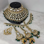 Opulent Kundan Bridal Choker Set, Green Beads - Complete Wedding Jewelry Collection, Traditional Indian Wedding Jewelry (Set of 2)