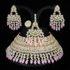 Opulent Bridal Kundan Choker Set, Pink Beads and Matching Earrings & Maang Tikka, Traditional Indian Wedding Jewelry (Set of 2)