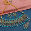 Turquoise Kundan Choker Necklace Set, Matching Earrings and Maang Tikka, Traditional Indian Wedding Jewelry (Set of 2)