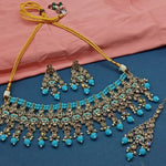 Turquoise Kundan Choker Necklace Set, Matching Earrings and Maang Tikka, Traditional Indian Wedding Jewelry (Set of 2)