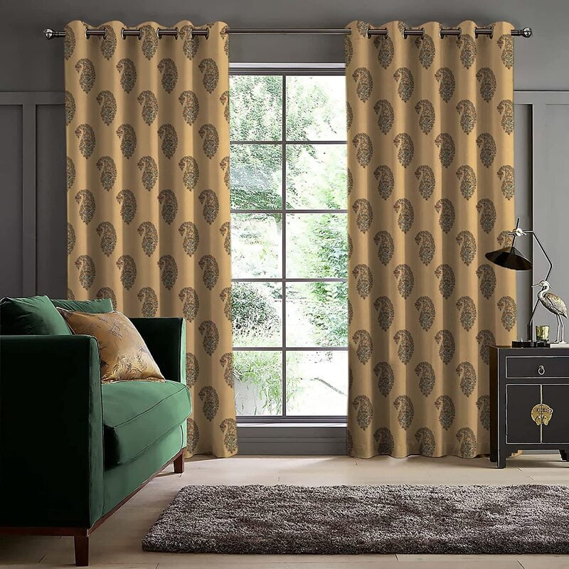 Casableu Calyx Polyester Eyelets (Steel) Blackout Curtains with Tie Back, Bedroom Living Room