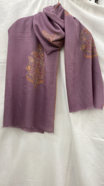 Violet Pure Pashmina Stole with Hand Woven Kashmiri Embroidery, Elegant Pashmina Wrap, Traditional Kashmir Handcrafted Embroidery for a Stylish Winter Accessory (70 x 200 cm)