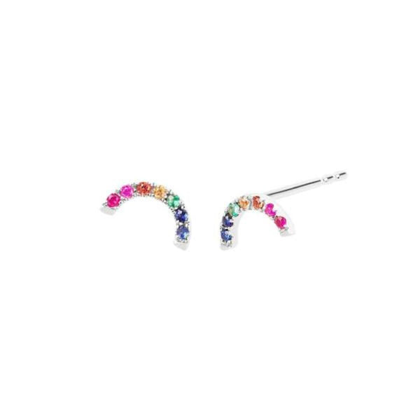 Sterling Silver Arc Earrings with Rainbow Colour Stones - LGBTQ+ Pride, Handcrafted Love Token for Partner, Friend, or Spouse, Unisex Gift for Birthdays, Anniversaries, or Special Occasions