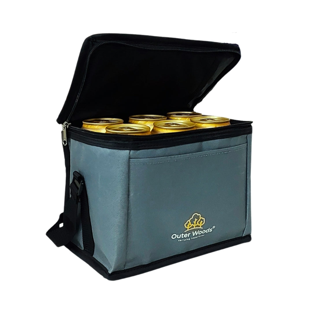 Outer Woods Insulated 6 Can Cooler Bag | Fits 6 x 500ml Beer Cans | Keep Cans Cool for up to 10 Hrs | with 2 Units of Ice Gel Packs