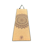 Eco-friendly cork yoga mat with mandala design. Durable, anti-skid, and premium quality for a grounding yoga practice.